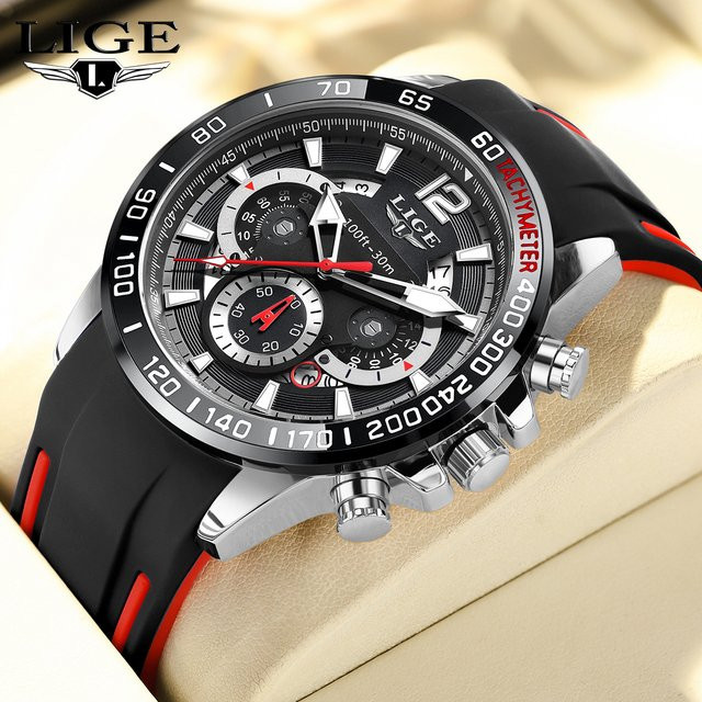 LIGE Armbanduhr Quarz, Silikonarmband, Schwarz, Herren - Bild 1