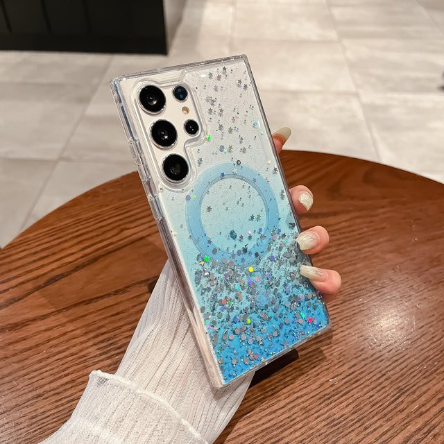 Magnetische Silikon-Schutzhülle mit Gradient-Glitzer-Effekt für Samsung Galaxy S25 S24 S23 S22 Plus Ultra S23 FE in Transparent Blau - Bild 1
