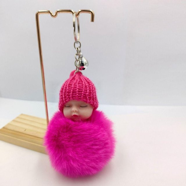 Schlüsselanhänger Linyi toy, schlafendes Baby, Kunsthasenfell, rose rot, Unisex - Bild 1