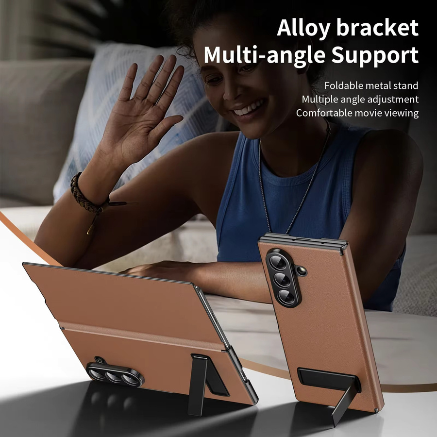 Luxuriöse Business Leder-Handyhülle mit magnetischer Legierung und Halterung für Samsung Galaxy Z Fold 7, 6, 5, 4, 3 5G, stoßfeste Schutzhülle in Blau oder Braun - Bild 2