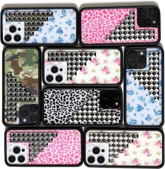 Potdemiel Wildflower 3D Handyhülle mit Silber-Vollniet und Leopard-Design für iPhone 12 bis iPhone 17 Pro Max Plus in Silber und Multicolour - Bild 1