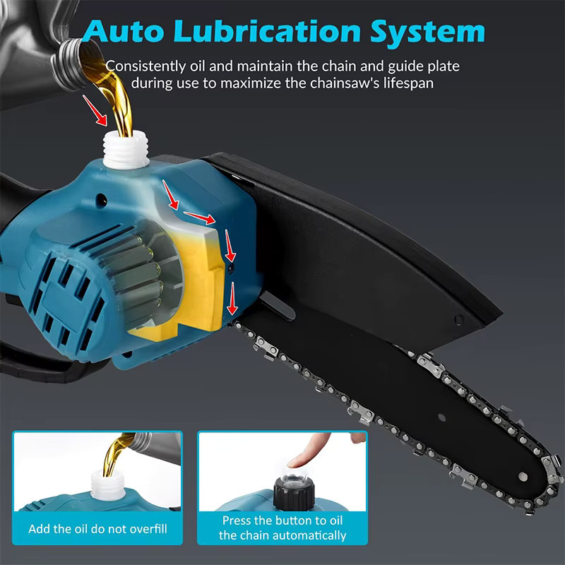 Jemi Tool 6-Zoll Akku-Kettensäge in Blau, tragbare Handkettensäge kompatibel mit Makita LXT zum Schneiden von Holz und für Heimwerken - Bild 5