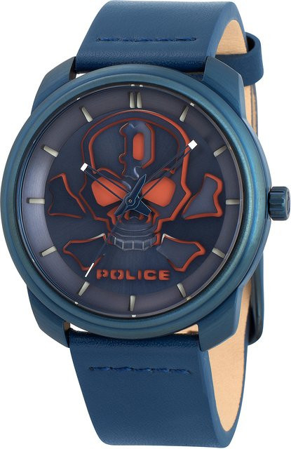 Police Herrenuhr, Quarz, Edelstahl, Blau, Leder, 44 mm - Bild 1