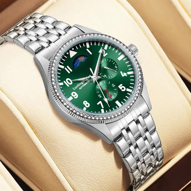 LUOLINGONGJUE Armbanduhr Automatik, Edelstahl, Grün, Herren - Bild 1