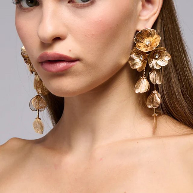 amofa Ohrringe, Blume, Metall, Gold, Damen, Vintage - Bild 1