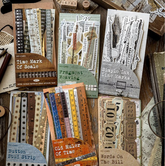 Mr.Paper Doppelpack Time Stitch Aufkleber mit langen Streifen, 20 Stück, Retro-Design für Scrapbook und Collage, Mehrfarbig - Bild 1