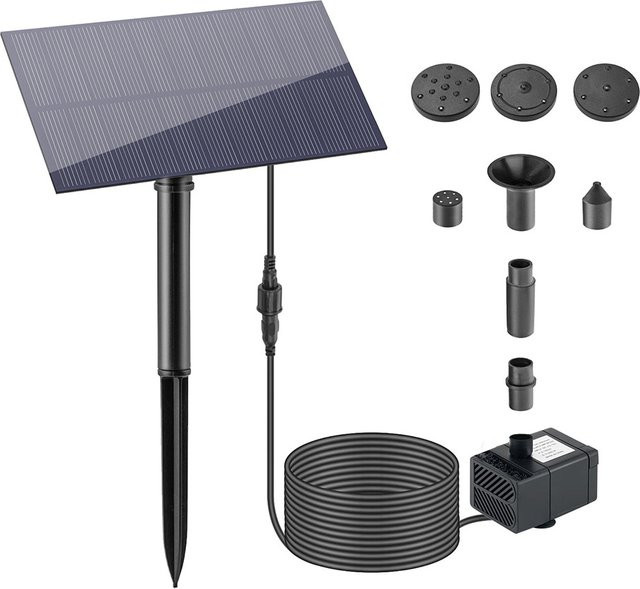 Alloet Solarbrunnenpumpe 5W 5V in Schwarz mit Erdspieß für Gartendekoration und Poolbewässerung mit 180L/h Förderleistung - Bild 1