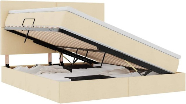 vidaXL Bett mit LED-Lichtleisten und USB-Ladeanschluss in Creme, Stoff, B: 160 cm, H: 103 cm, T: 203 cm