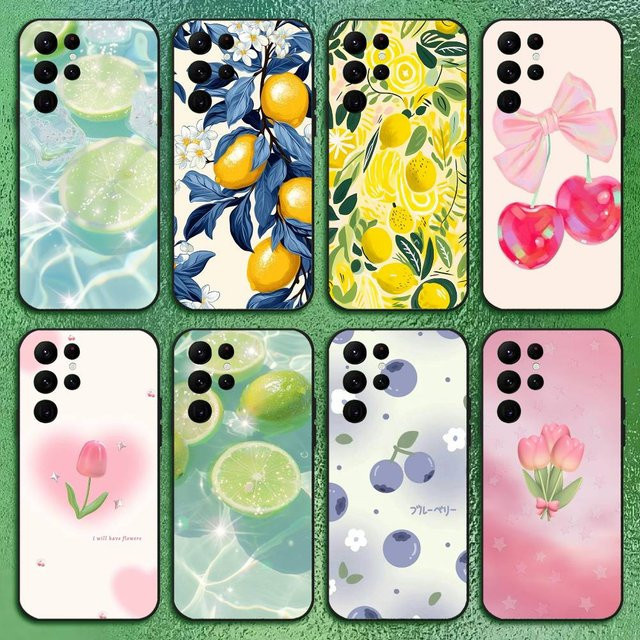 Handyhülle mit Obst-Design Zitrone und Kirsche für Samsung Galaxy S21 S22 S23 S24 S25 FE Plus in Schwarz und Multicolour als Softshell-Hülle - Bild 1