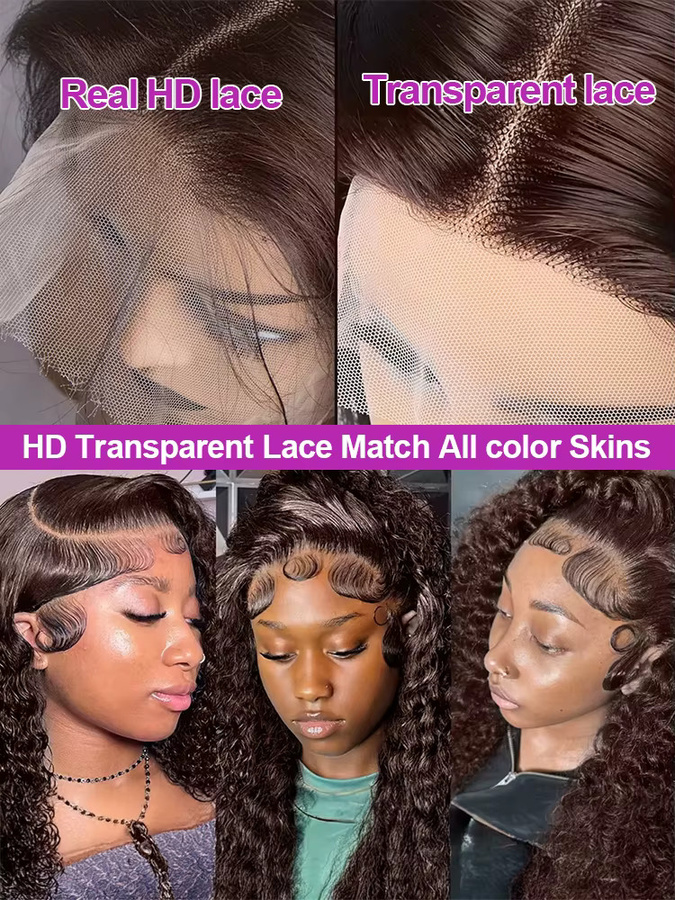 HJ WEAVE BEAUTY Perücke, schokoladenbraun, tiefe Welle, HD Spitze Frontal, Damen - Bild 2