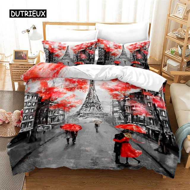 Bettwäscheset mit Eiffelturm-Motiv von Binchi Outdoor Product in Grau, Mikrofaser, B/H: 135 x 200 cm - Bild 1