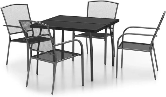 vidaXL 5-tlg Garten-Essgruppe Modell 8 aus Stahl in Anthrazit mit quadratischem Tisch und Netzgitter-Design - Bild 1