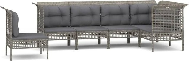 vidaXL 6-tlg Garten-Lounge-Set in Grau mit Kissen aus Poly Rattan und Metallgestell - Bild 1