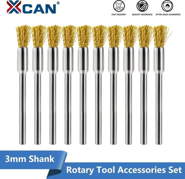 XCAN Messingdraht Radbürste Polierbürste für Minibohrer und Präzisionswerkzeuge mit 3 mm Schaft zur Metallbearbeitung und Rostentfernung - Bild 1