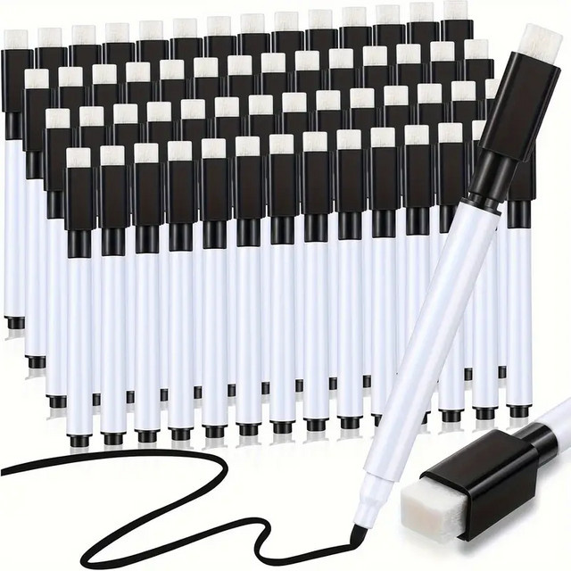 50er-Pack Whiteboard-Marker in Schwarz mit Radiergummikappen, geruchsarme Whiteboard-Stifte für Schule und Büro - Bild 1