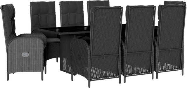 vidaXL 9-teilige Garten-Essgruppe aus Poly-Rattan mit Kissen in Schwarz - Bild 1