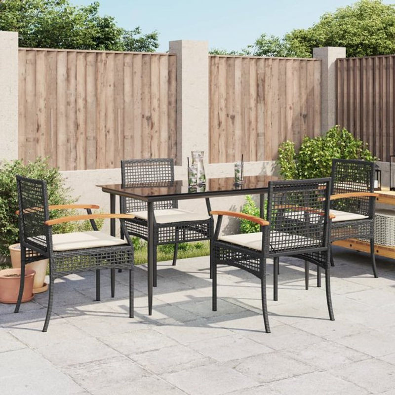 Vidaxl Gartenmöbel-Set aus Polyrattan mit 5 Teilen und Kissen, Schwarz - Bild 1