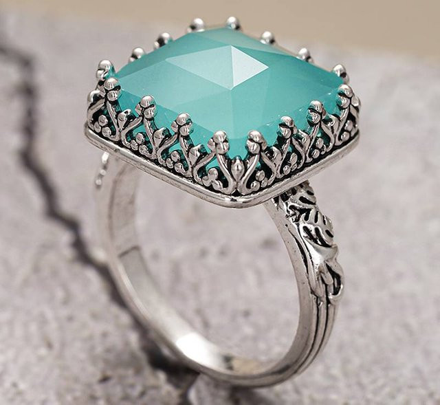 Huitan Ring, blauer Kristall, Silber, Damen, Vintage - Bild 1