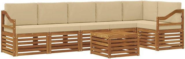 vidaXL Sofagarnitur 7-teilig aus Akazie Massivholz in Natur und Beige mit Polsterkissen und Armlehnen - Bild 1