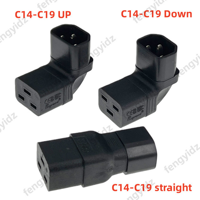Fengyidz IEC320 C14 zu C19 AC-Stromadapterstecker und C20 zu C13 Stromstecker-Buchsenkonverter mit 90-Grad-Winkel in Schwarz - Bild 1