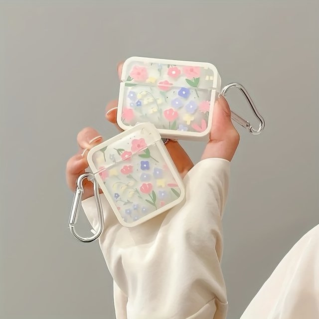 Silikon Schutzhülle mit Kunstblumen-Ölgemälde für Apple AirPods 1, 2 und 3 sowie AirPods Pro in Beige und Multicolour - Bild 1