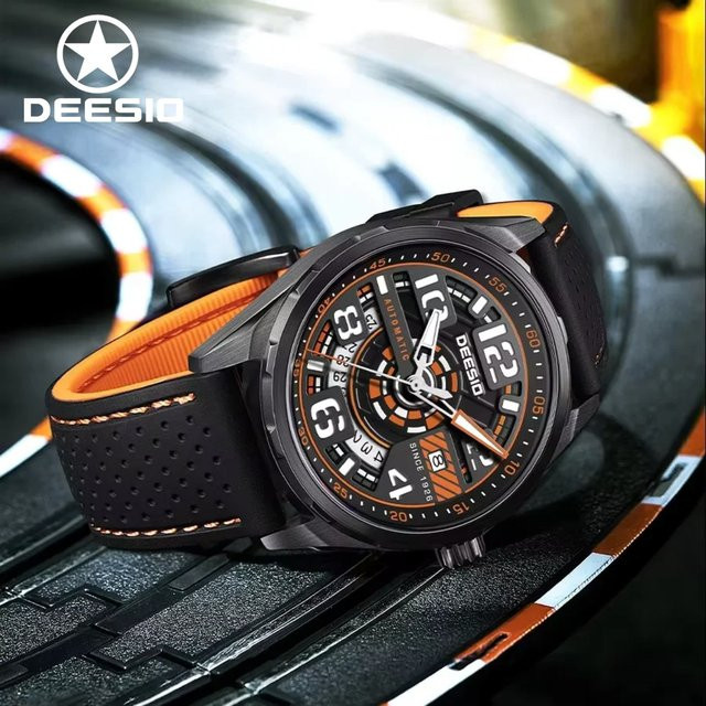 Deesio Armbanduhr Automatik, Edelstahl, Silikonarmband, Schwarz, Herren - Bild 1