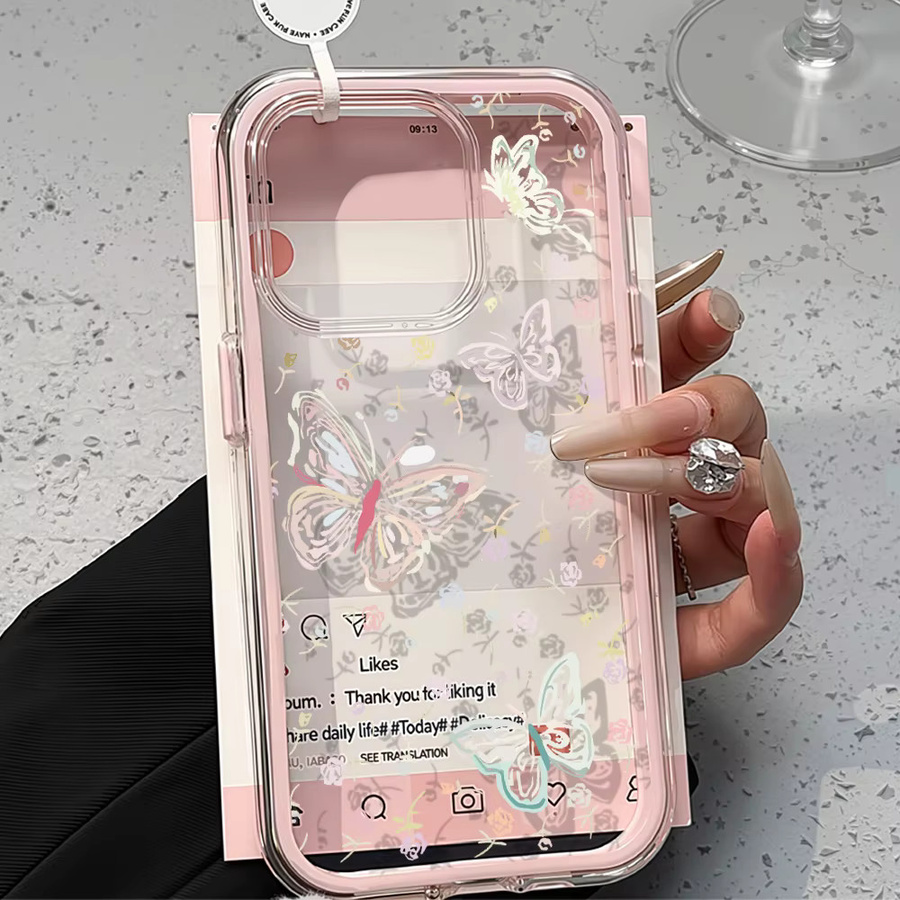 INS Schmetterling Handyhülle für Apple iPhone 12 13 14 15 16 17 Pro Max in Schwarz aus Soft TPU Silikon - Bild 2
