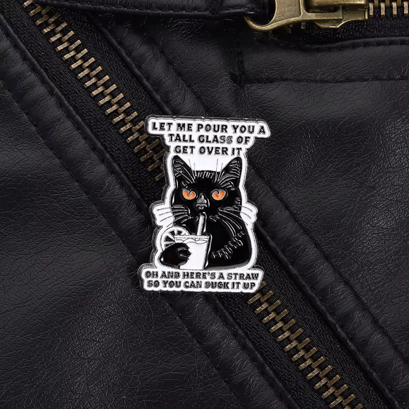 Emaille-Anstecknadeln, schwarzes Katzen-Zitat, Unisex - Bild 4
