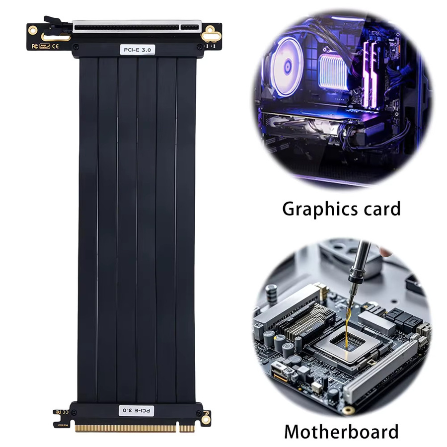 VODOOL PCI-E Riser-Verlängerungskabel für PCI-E 3.0 und 4.0 16X in Schwarz, Hochgeschwindigkeits-Adapter mit 90 Grad oder 180 Grad Winkel - Bild 3
