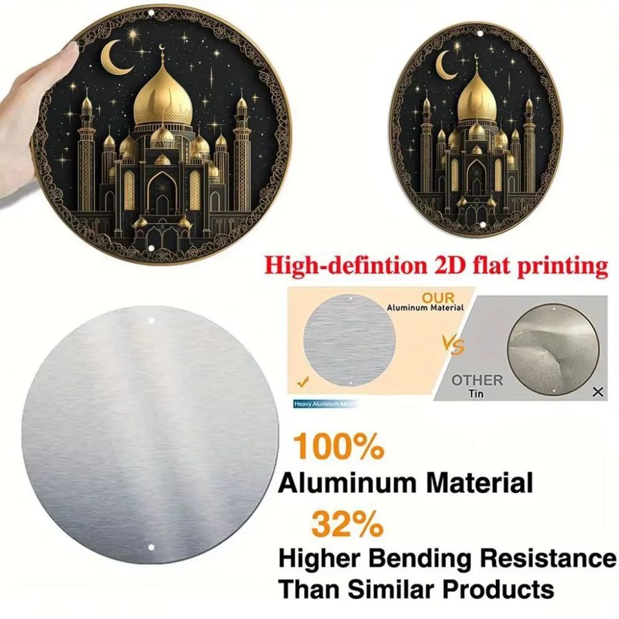 CIFBUY Islamische Vintage Ramadan Wandkunst aus Metall, runde Aluminium-Halbmond-Sterne zur Eid-Heimdekoration, B/H: 20,3 x 20,3 cm - Bild 3