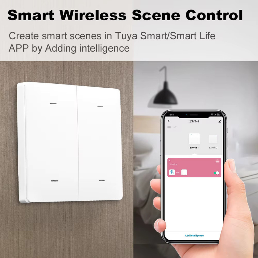Manhot Smarter ZigBee Funk-Szenenschalter in Weiß, batteriebetrieben, kompatibel mit Tuya, 12 Szenen, Wandmontage - Bild 3
