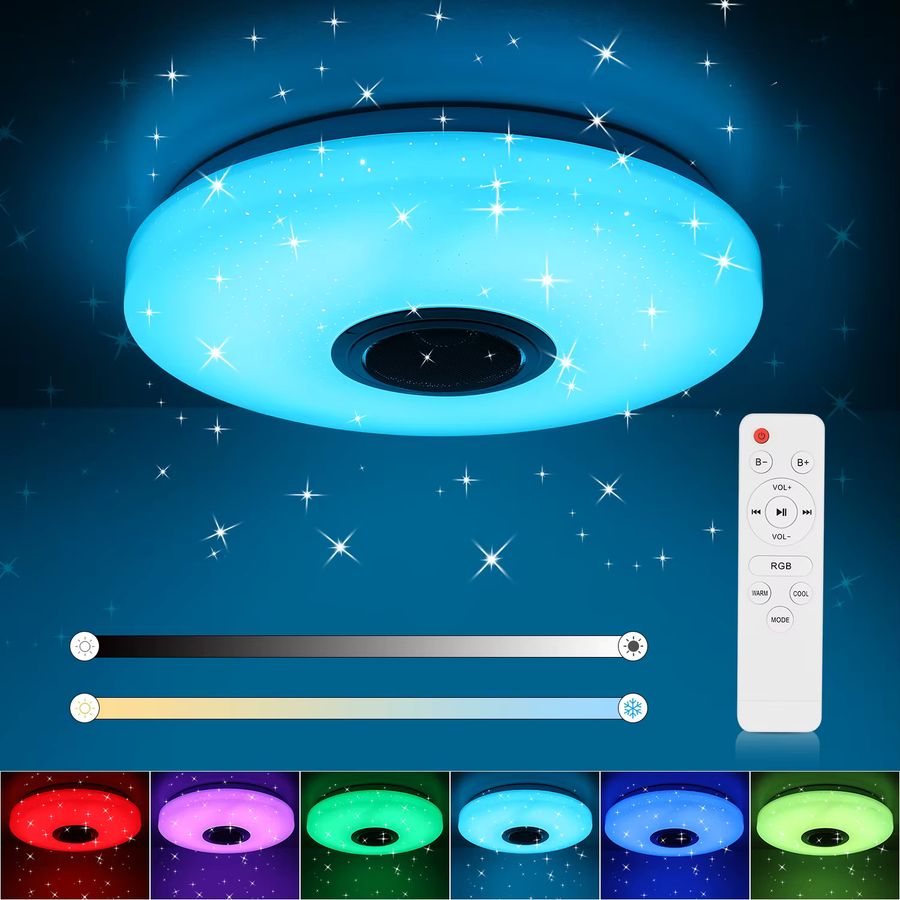 Oyajia LED-Deckenleuchte mit Bluetooth-Lautsprecher, 60W RGB-Farbwechsellampe, dimmbar mit App-Steuerung, Durchmesser: 50 cm - Bild 2
