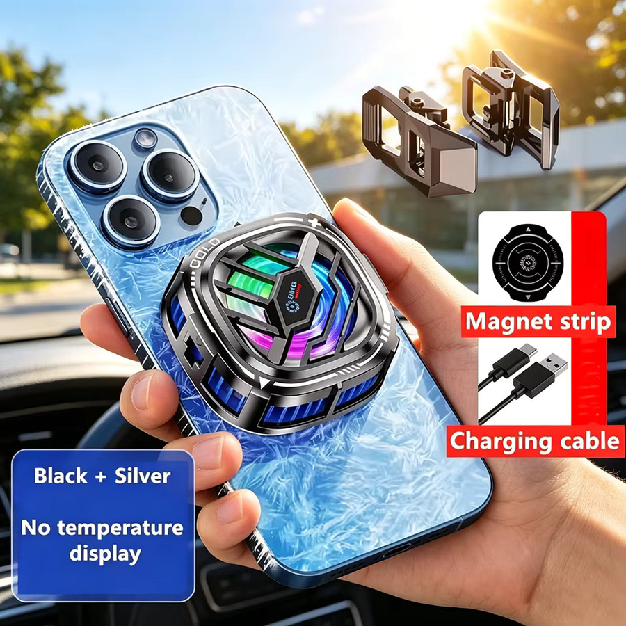 LYNXZ X76A Magnetischer Display-Telefonkühler mit Rückclip, 2-in-1 Halbleiter-Schnellkühlventilator für iOS und Android, Schwarz/Silber - Bild 2