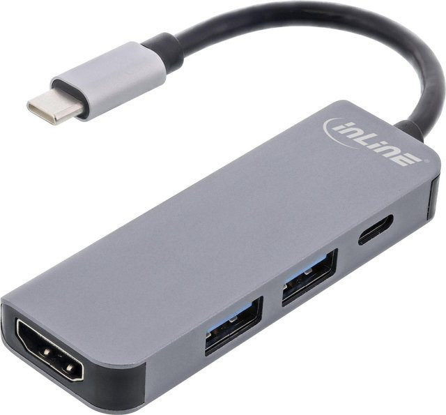 InLine Multifunktions-Hub USB 3.2 Gen.1 mit 2x USB-A 5Gb/s, HDMI 4K/30Hz und USB Typ-C PD 87W in Grau aus Aluminium (33271H) - Bild 1