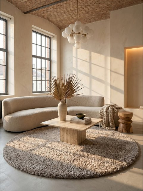 Runder Hochflorteppich SALZACH von Kadima Design in Beige aus Polypropylen, Durchmesser: 200 cm - Bild 1