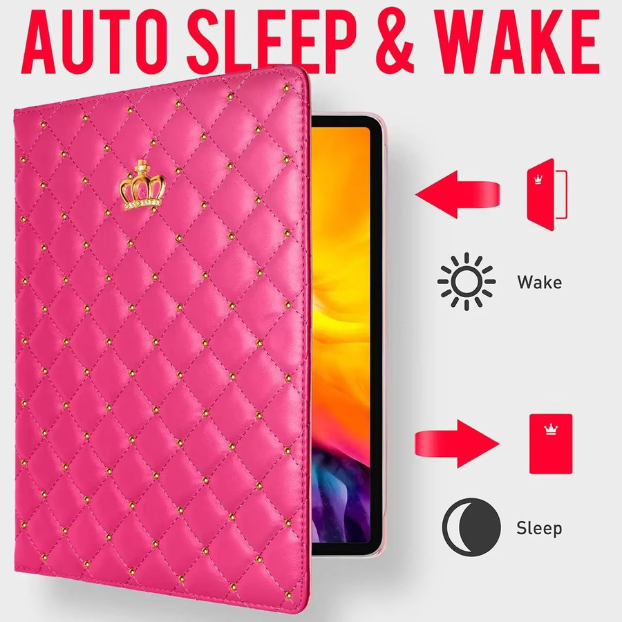 Luxuriöse Kronen-Diamant iPad Hülle aus PU-Leder für iPad Air 11 2024, Pro 11, Mini 6 und iPad 7/8/9/10 in Schwarz oder Pink - Bild 3