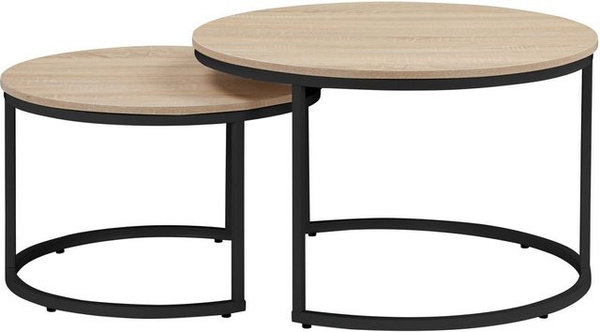 Better Home Couchtisch-Set rund in Braun mit Stahlrahmen und Spanplatte