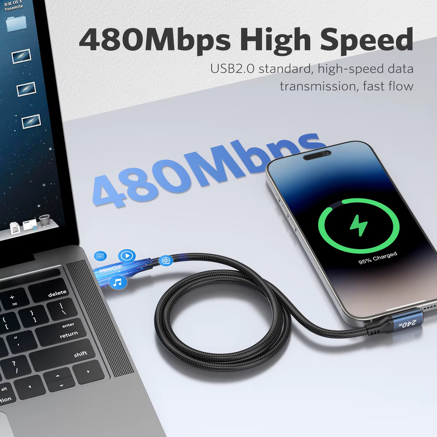 MeeGoo USB Typ C auf USB C Kabel mit 240 W PD Schnellladung in Schwarz - Bild 2