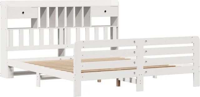 vidaXL Massivholzbett aus Kiefer mit Kopfteil und Regal in Weiß, B/T/H: 180 x 200 x 186 cm - Bild 1
