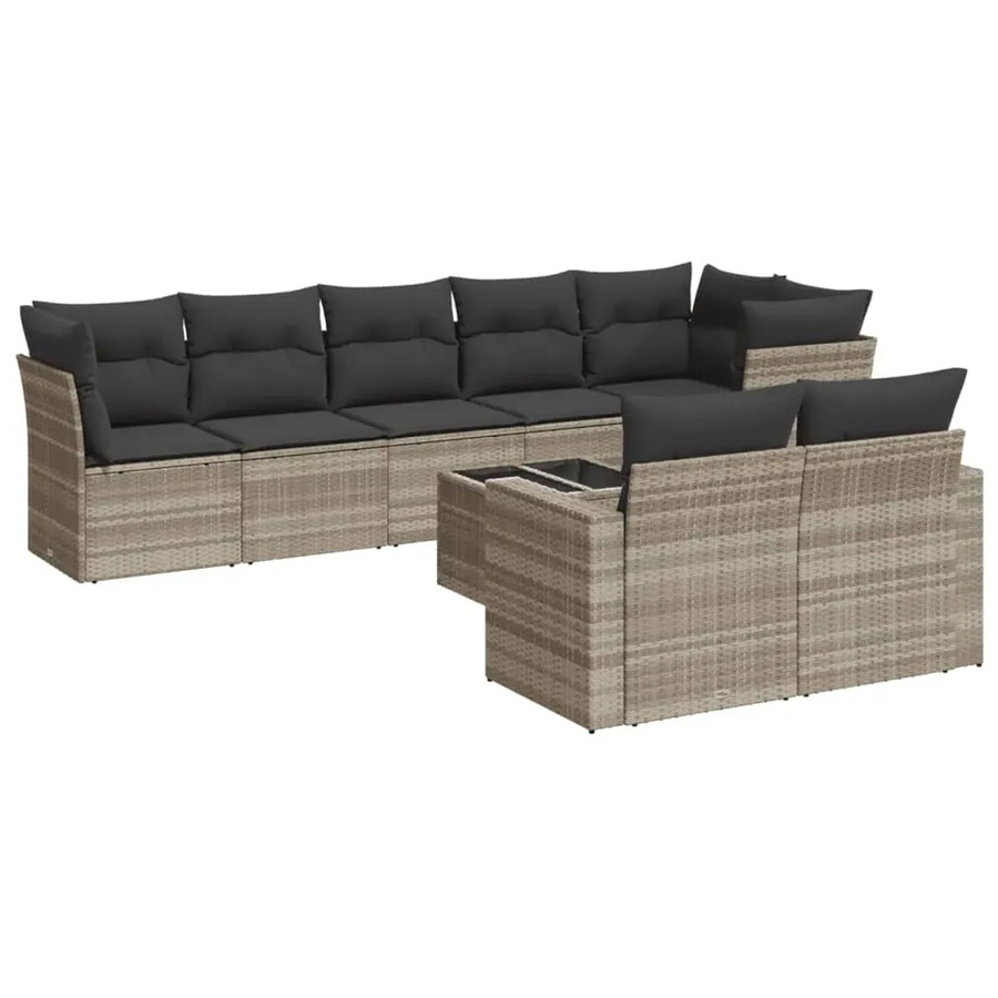 vidaXL 9-tlg. Garten-Sofagarnitur aus Poly-Rattan mit Kissen in Hellgrau - Bild 2