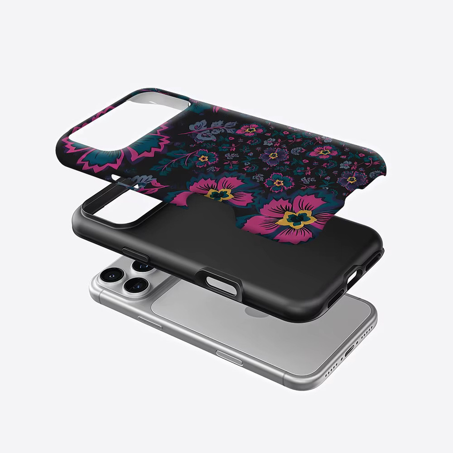 Potdemiel Aurea Case Matte Bumper MagSafe kompatible Schutzhülle für iPhone 13 bis 17 Pro Max in Dunkle Retro Blumen-Optik, Mehrfarbig - Bild 2