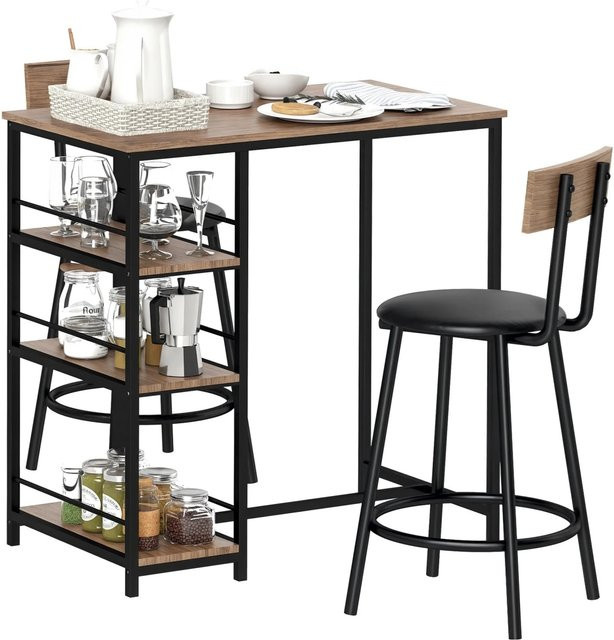 HOMCOM Bartisch Set 3-teilig in Eiche mit Barhockern aus Stahl und MDF, B/T/H: 90 x 50 x 90,5 cm - Bild 1