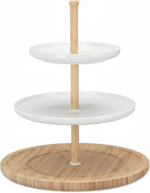 Relaxdays Etagere aus Bambus und Keramik in Weiß mit 3 Ebenen, B/T/H: 36 x 30 x 30 cm - Bild 1