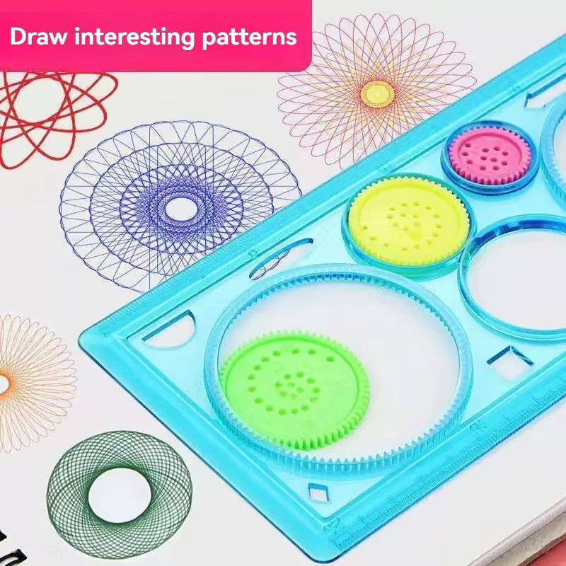 TMZ Spirograph Zeichenwerkzeuge Set mit DIY Vorlagen und geometrischem Lineal in Pink und Mehrfarbig - Bild 2
