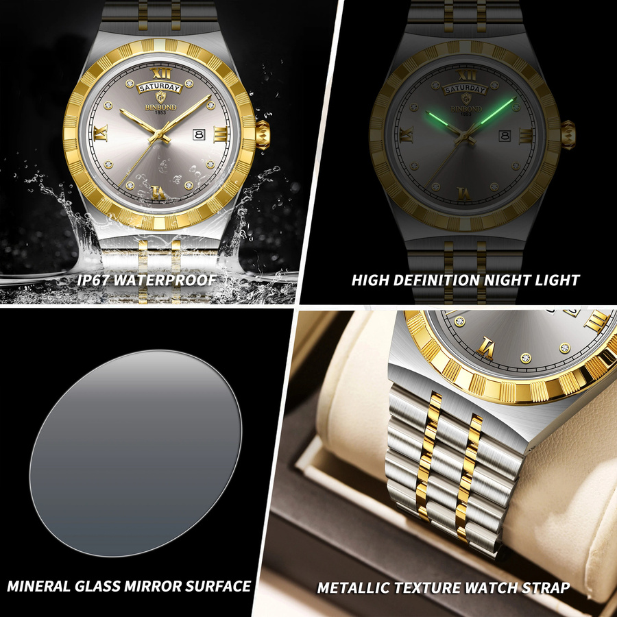 BINBOND Armbanduhr Quarz, Edelstahl, Silber, Herren - Bild 6