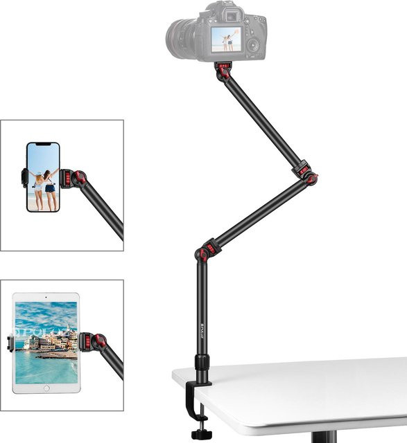 PULUZ Overhead-Kamerahalterung in Schwarz mit C-Clamp-Schreibtischständer für Live-Streaming von Handys, Tablets, iPads und Kameras - Bild 1