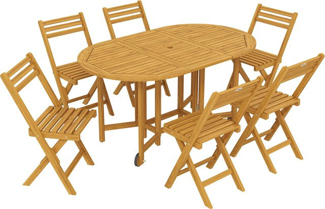 Outsunny Gartenmöbel Set aus FSC Akazienholz in Braun mit ausziehbarem Esstisch und 6 Klappstühlen inklusive Schirmloch - Bild 1