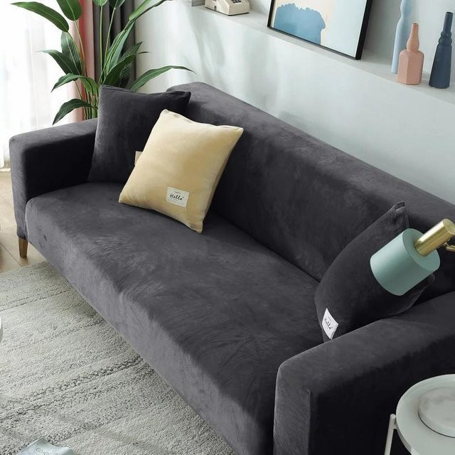 BC-Warm Home Elastischer Sofabezug aus Samt in Grau für 3-Sitzer (Breite: 190-230 cm) - Bild 1