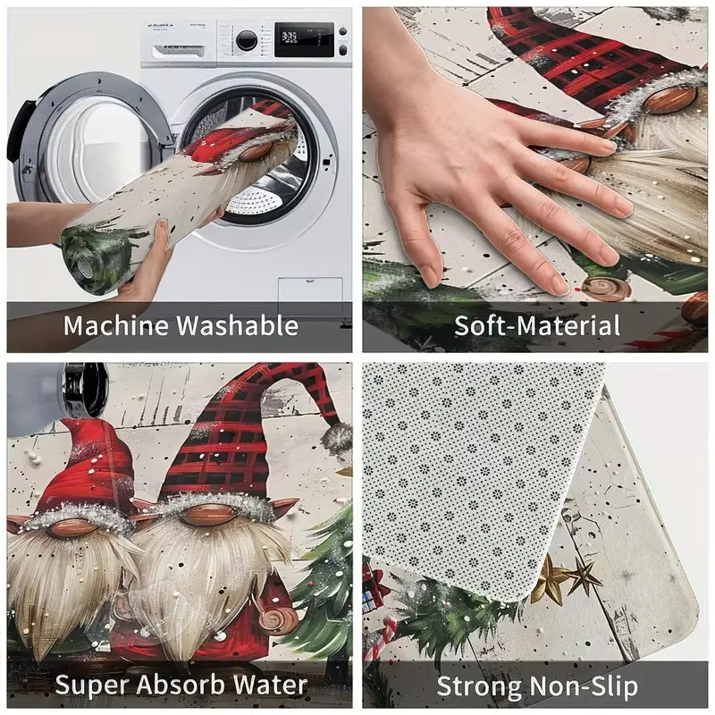 VIKAMA 2-teiliges Weihnachtsteppich-Set mit weißbärtigem Weihnachtsmann, rutschfeste Küchenmatte und Fußmatte für deine festliche Heimdekoration - Bild 6
