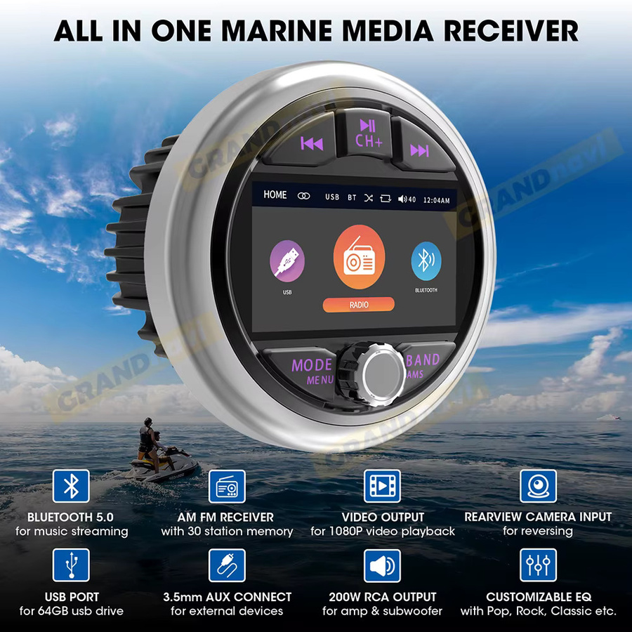 GRANDnavi MP5 Marine Stereo Wasserdicht IPX5 Boot Radio Player mit Bluetooth, FM, AM und RDS für Yacht, ATV und Motorrad - Bild 5